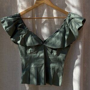 Deluxe JNS Sage Green Off-Shoulder Peplum Top – Size S
